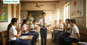 NGO volunteer introducing a cultural activity in a government school