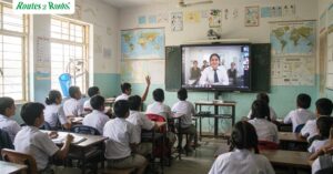 Underprivileged students participating in international online cultural class