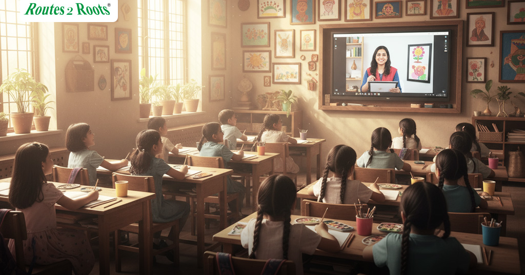 Children learning Indian classical art through Digital Guru-Shishya Parampara