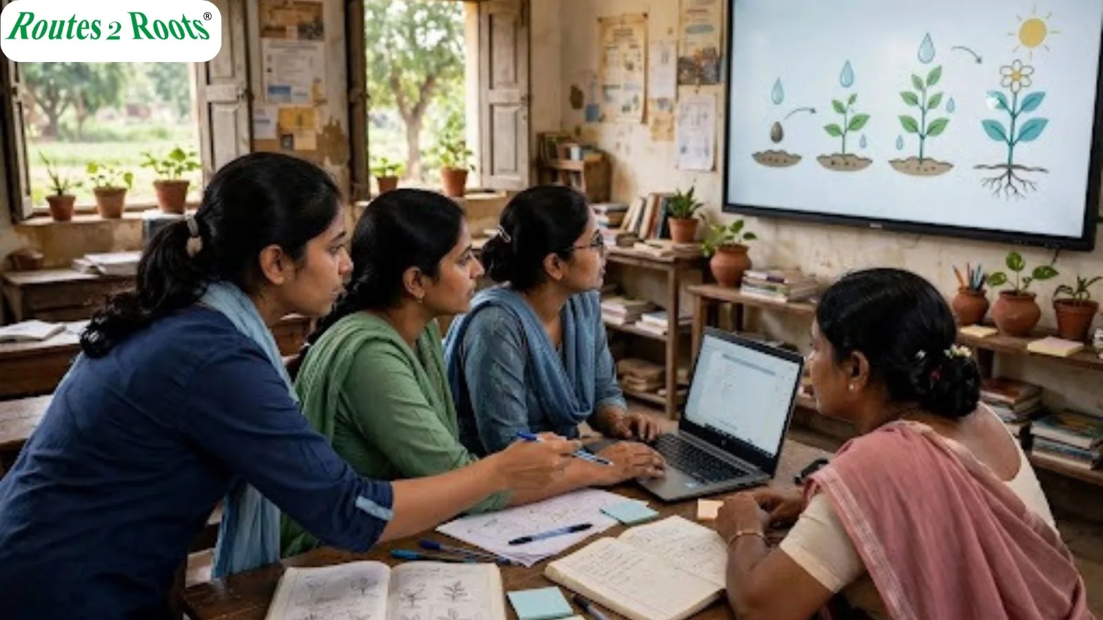Teachers in a rural school taking part in digital teacher training